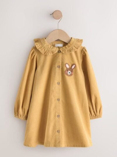 Ochre Yellow Bunny Cord Long Sleeve Dress