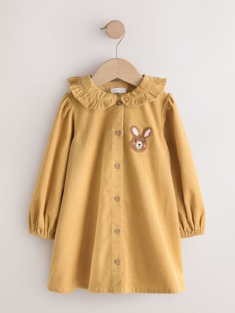Ochre Yellow Bunny Cord Long Sleeve Dress