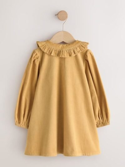 Ochre Yellow Bunny Cord Long Sleeve Dress