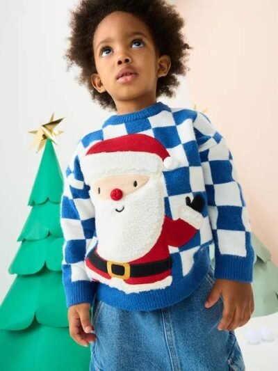 Cobalt Blue Santa Knitted Christmas Jumper