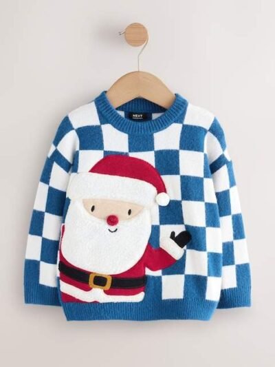 Cobalt Blue Santa Knitted Christmas Jumper