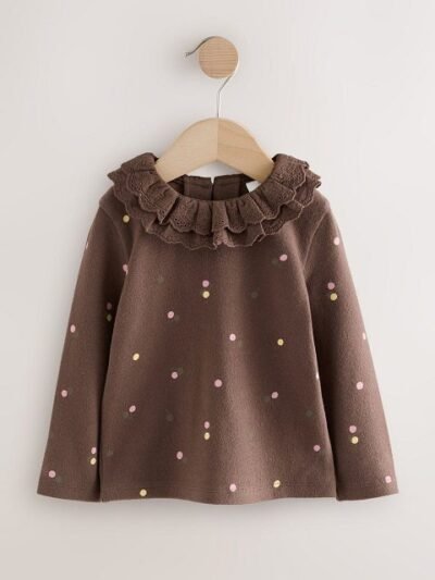 Chocolate Brown Long Sleeve Collar Top