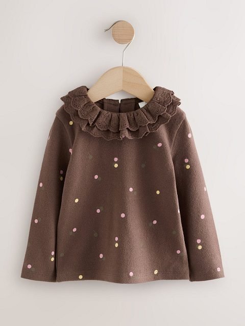 Chocolate Brown Long Sleeve Collar Top
