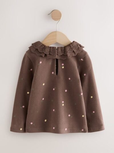 Chocolate Brown Long Sleeve Collar Top