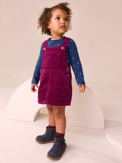 Burgundy Red Cord Pinafore Dress