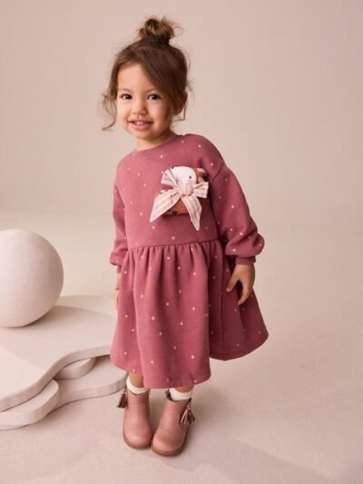 Rose Pink Deer Embellished Sweat Dress