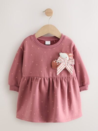 Rose Pink Deer Embellished Sweat Dress