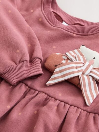Rose Pink Deer Embellished Sweat Dress