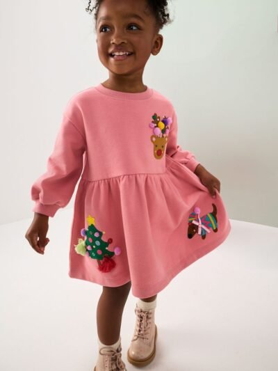 Pink Christmas Embellished Sweat Dress
