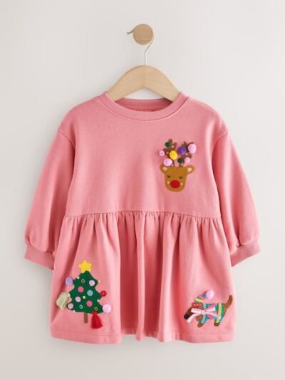 Pink Christmas Embellished Sweat Dress