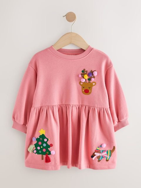 Pink Christmas Embellished Sweat Dress