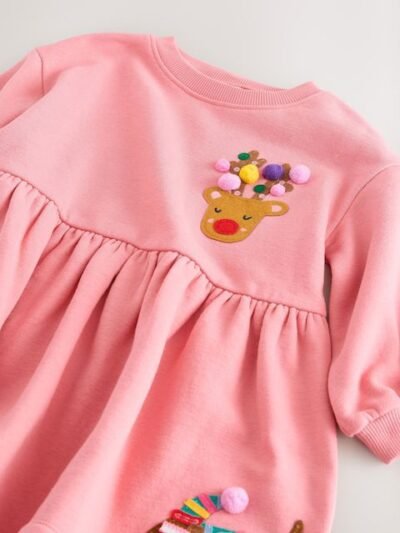 Pink Christmas Embellished Sweat Dress