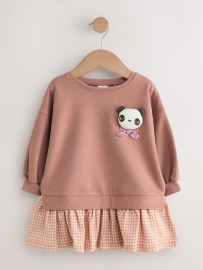 Neutral Panda Sweat Check Dress