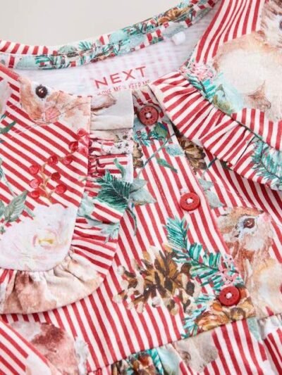 Red Stripe Long Sleeve Collared Dress