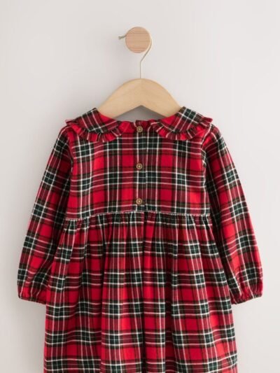Red Check Long Sleeve Collar Dress