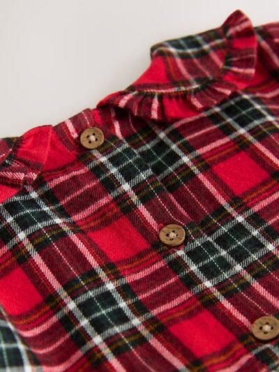 Red Check Long Sleeve Collar Dress