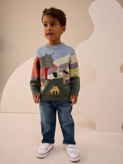 Green/Blue Farm Scene Knitted Jumper