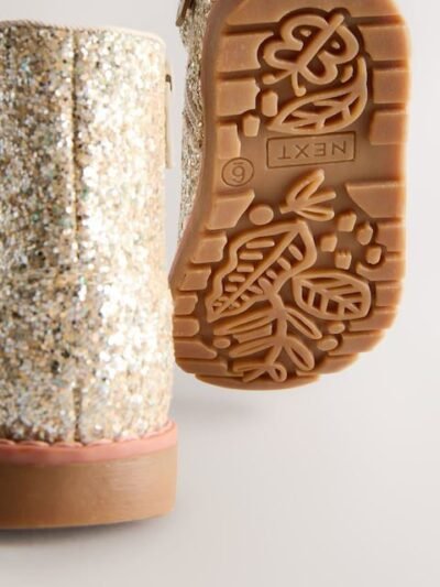 Gold Glitter Standard Fit (F) Chelsea Zip Tassel Ankle Boots