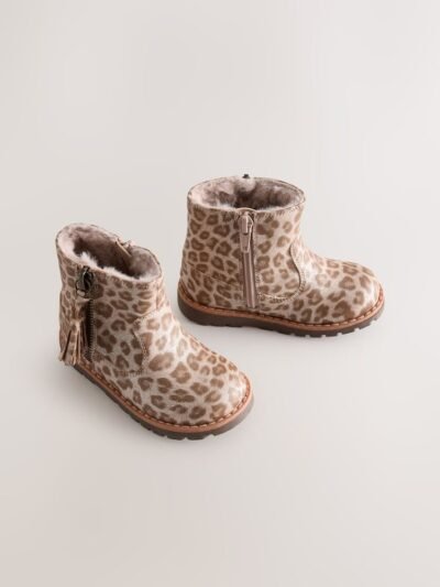 Animal Shimmer Standard Fit (F) Chelsea Zip Tassel Ankle Boots