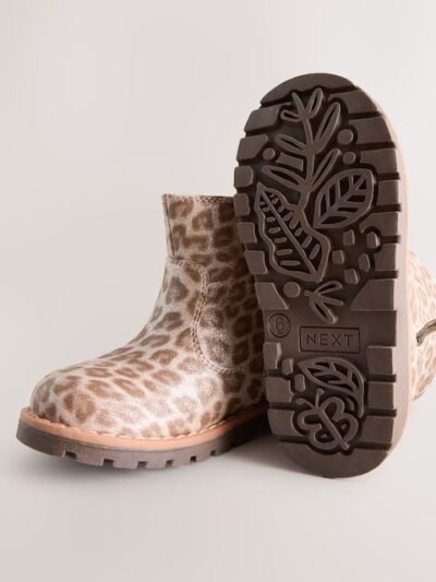 Animal Shimmer Standard Fit (F) Chelsea Zip Tassel Ankle Boots