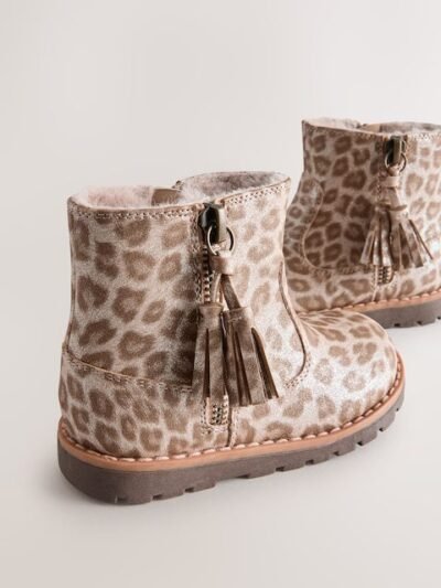 Animal Shimmer Standard Fit (F) Chelsea Zip Tassel Ankle Boots