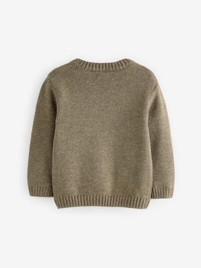 Khaki Green Safari Animals Crew Neck Knitted 100% Cotton Jumper