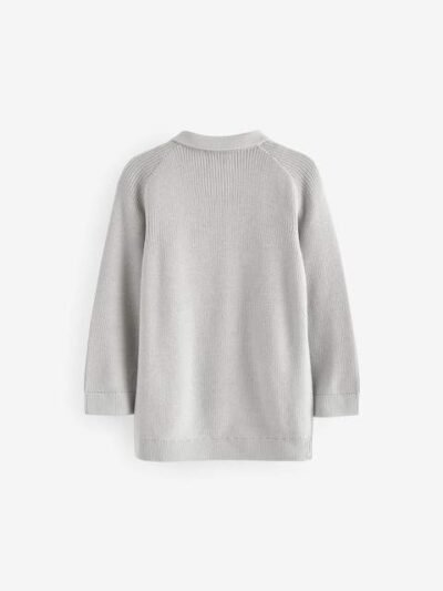 Light Grey Long Sleeve Quarter Zip Knitted Polo Shirt