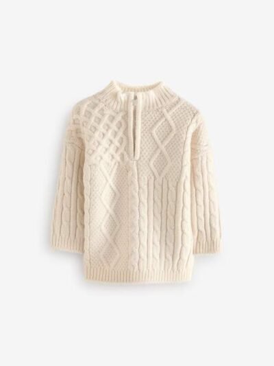 Ecru Cable Knit Zip Neck Jumper