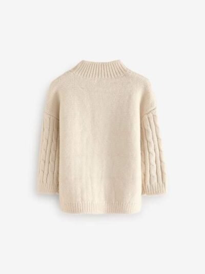 Ecru Cable Knit Zip Neck Jumper