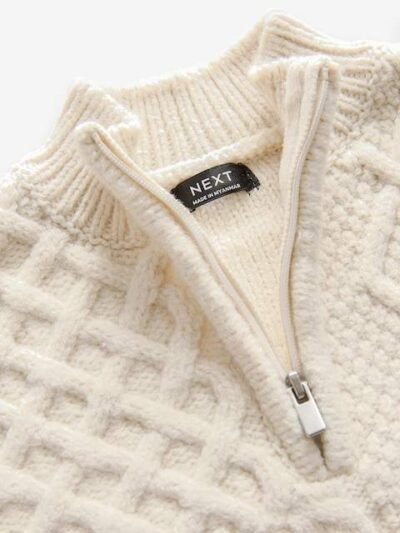 Ecru Cable Knit Zip Neck Jumper