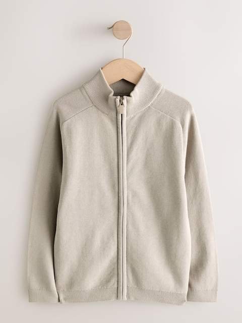 Neutral Zip Through Knitted Cardigan