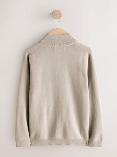 Neutral Zip Through Knitted Cardigan