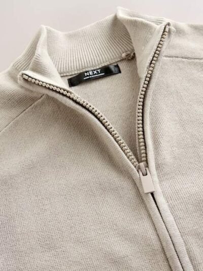 Neutral Zip Through Knitted Cardigan