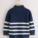 Navy Blue/Ecru Stripe Knitted Quarter Zip Jumper