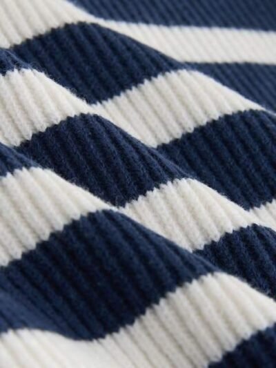 Navy Blue/Ecru Stripe Knitted Quarter Zip Jumper