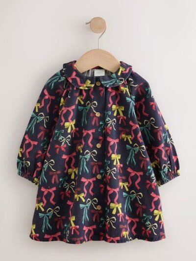 Navy Bow Print Shirt Dress