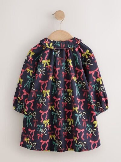Navy Bow Print Shirt Dress