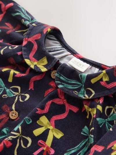 Navy Bow Print Shirt Dress