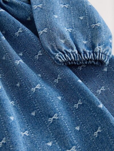 Denim Bow Long Sleeve Collar Dress
