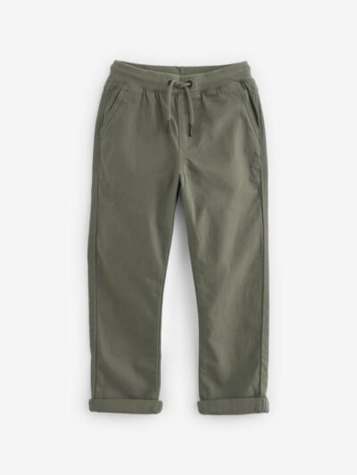 Khaki Green Regular Fit Rib Waist Pull-On Trousers