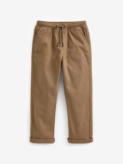 Tan Brown Regular Fit Rib Waist Pull-On Trousers