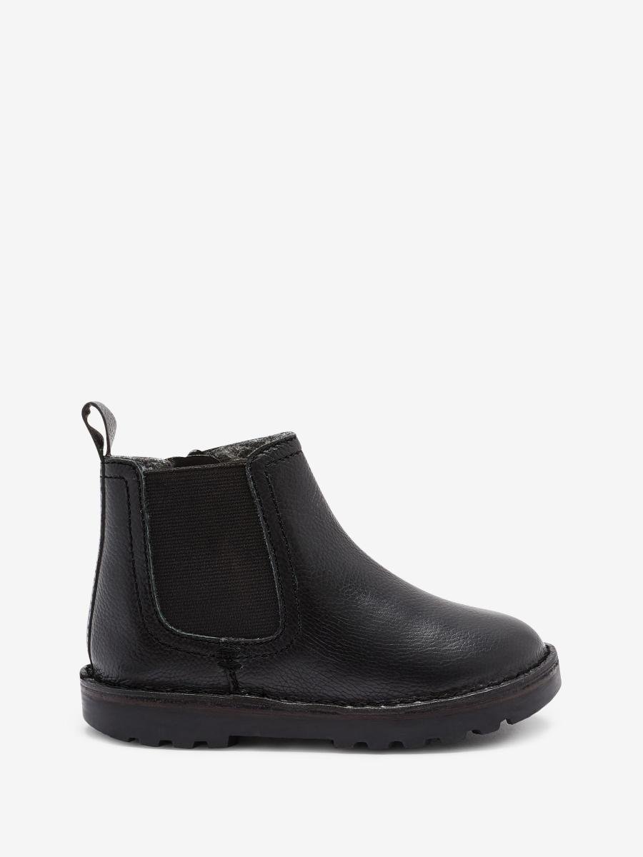 Black Standard Fit (F) Warm Lined Leather Chelsea Boots