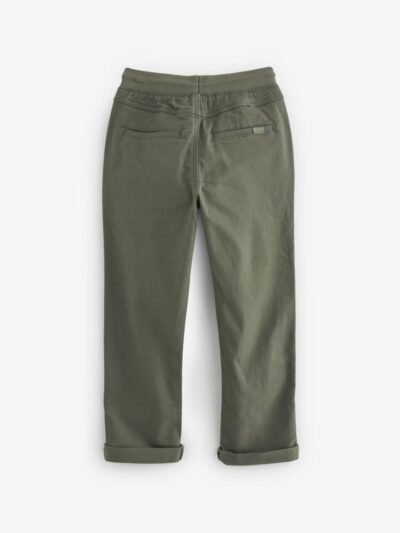 Khaki Green Regular Fit Rib Waist Pull-On Trousers