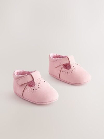 Pink Leather Baby T-Bar Shoes