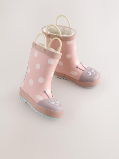 Pink Ladybird Handle Wellies