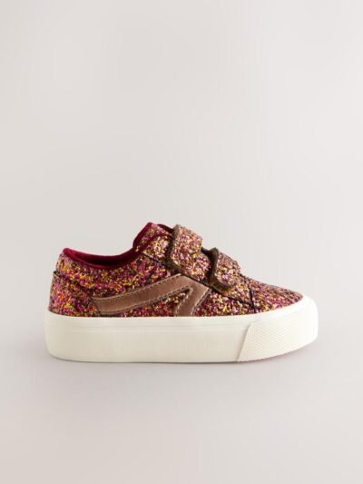 Burgundy Red Glitter Standard Fit (F) Touch Fastening Trainers
