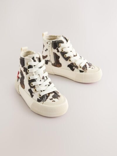 Animal Cow Print Standard Fit (F) High Top Trainers