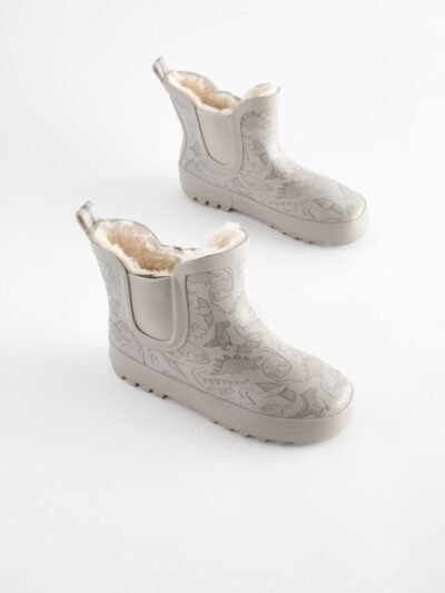 Neutral Dinosaur Warm Lined Ankle Wellies
