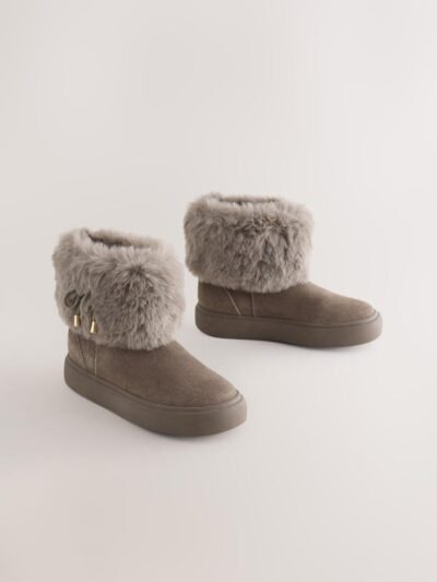 Grey Water Repellent Suede Boots
