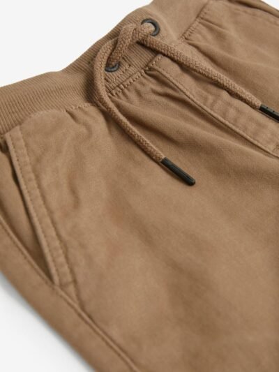 Tan Brown Regular Fit Rib Waist Pull-On Trousers